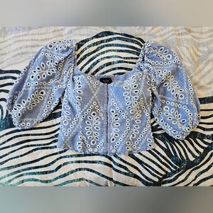Vici Dolls blue and white eyelet crop top small